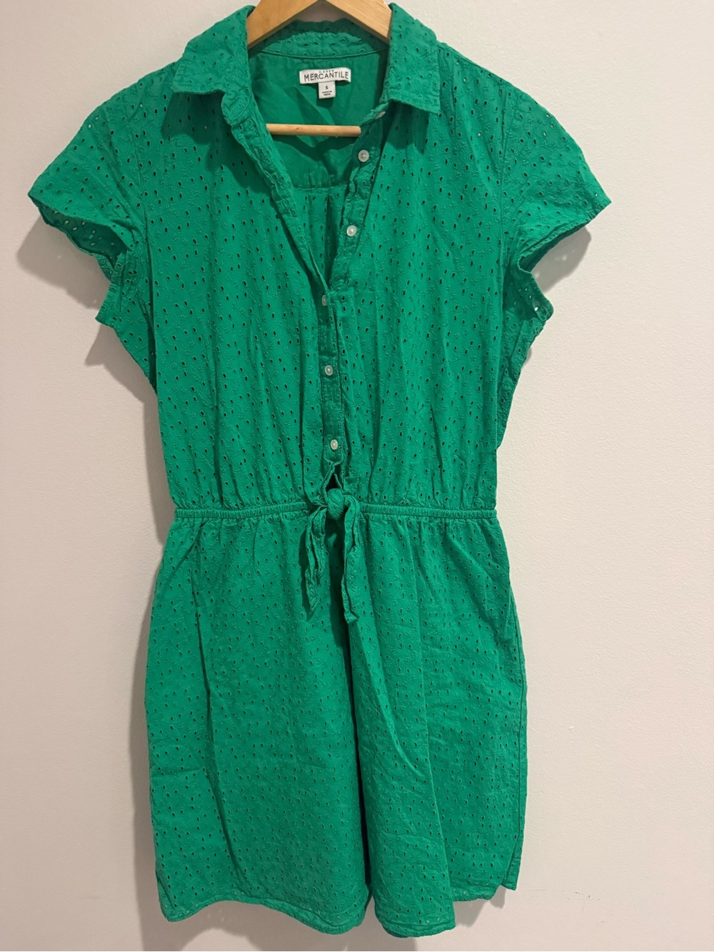 J.Crew Factory Green Eyelet collared tie-front dress Size Small Masters Preppy - Picture 3 of 8